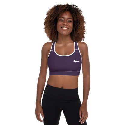 Michigan Upper Peninsula Padded Sports Bra (w/ UP Outline) | Blackcurrant Color