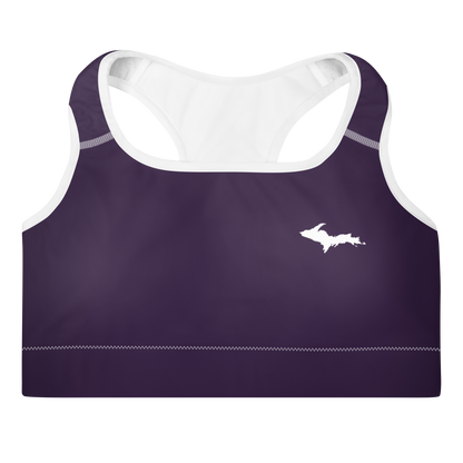 Michigan Upper Peninsula Padded Sports Bra (w/ UP Outline) | Blackcurrant Color