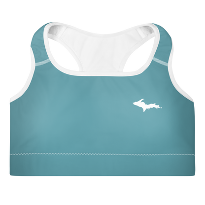 Michigan Upper Peninsula Padded Sports Bra (w/ UP Outline) | Lake Huron Blue