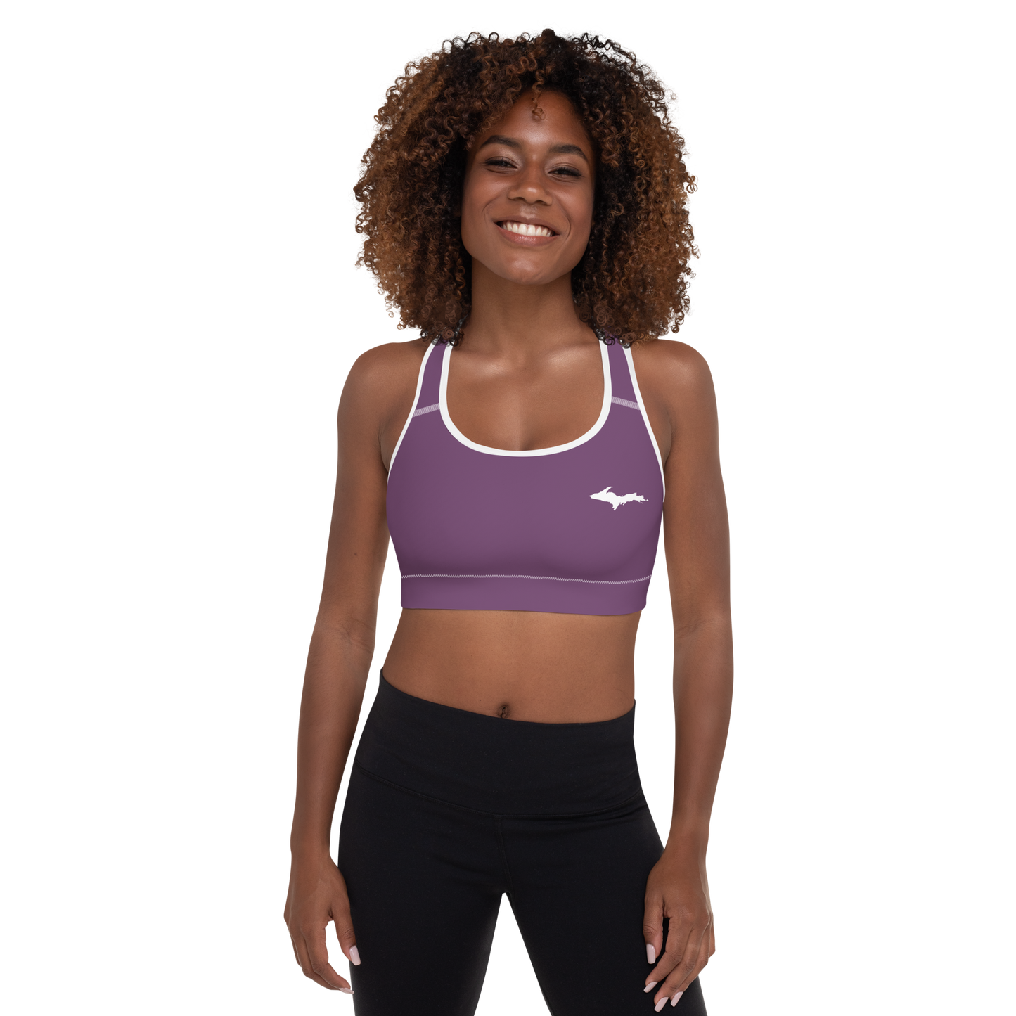 Michigan Upper Peninsula Padded Sports Bra (w/ UP Outline) | Plum