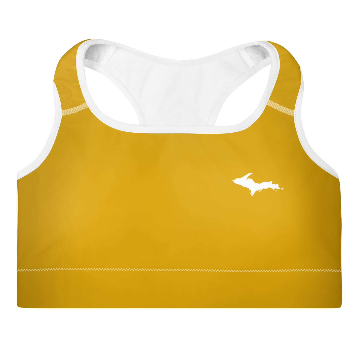 Michigan Upper Peninsula Padded Sports Bra (w/ UP Outline) | Gold