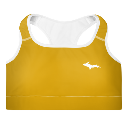 Michigan Upper Peninsula Padded Sports Bra (w/ UP Outline) | Gold