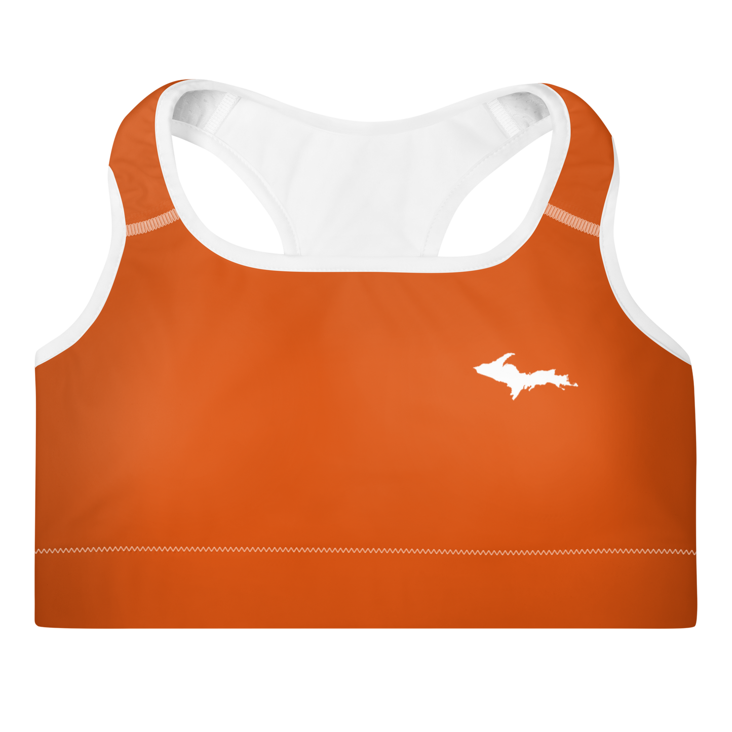 Michigan Upper Peninsula Padded Sports Bra (w/ UP Outline) | Maple Leaf Orange