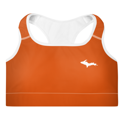 Michigan Upper Peninsula Padded Sports Bra (w/ UP Outline) | Maple Leaf Orange