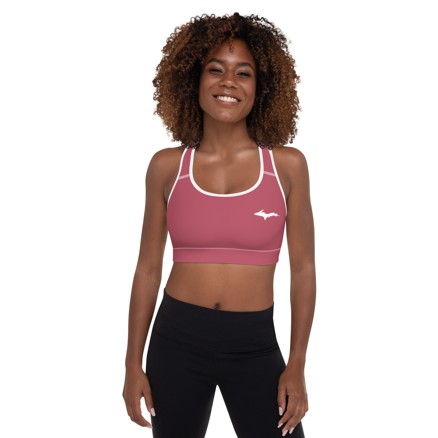 Michigan Upper Peninsula Padded Sports Bra (w/ UP Outline) | Popstar Pink