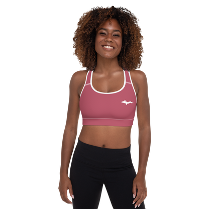 Michigan Upper Peninsula Padded Sports Bra (w/ UP Outline) | Popstar Pink