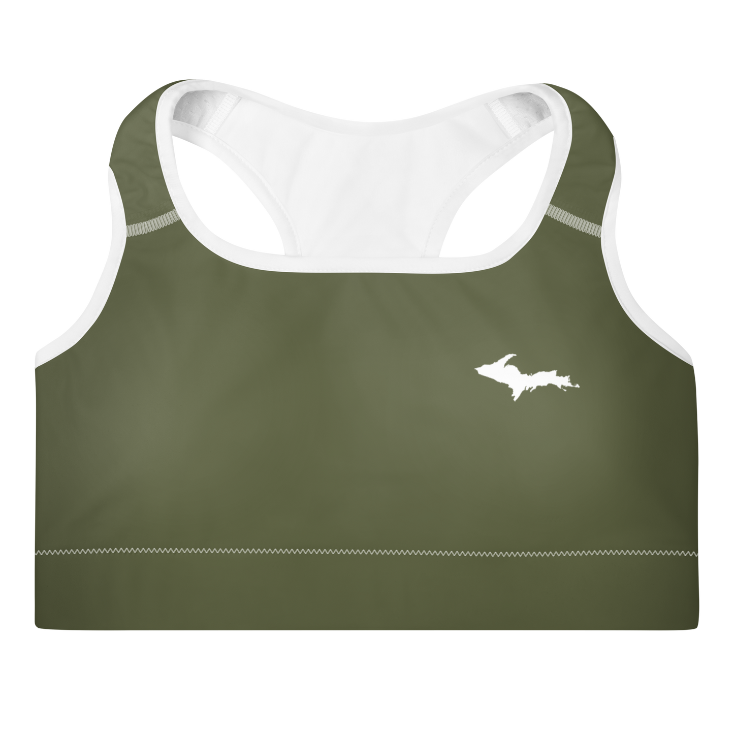 Michigan Upper Peninsula Padded Sports Bra (w/ UP Outline) | Army Green