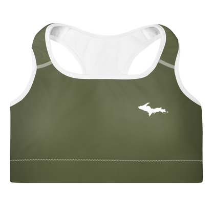 Michigan Upper Peninsula Padded Sports Bra (w/ UP Outline) | Army Green