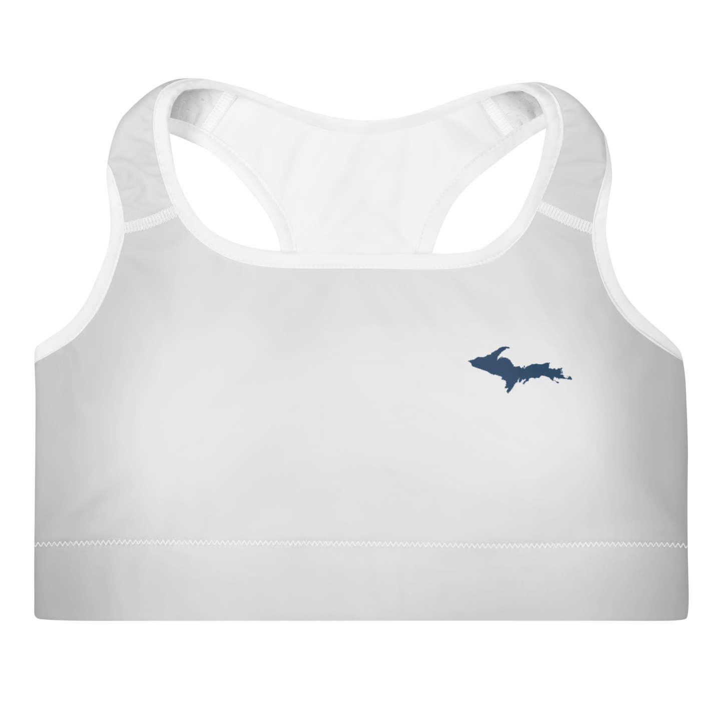 Michigan Upper Peninsula Padded Sports Bra (w/ UP Outline) | Birch Bark White