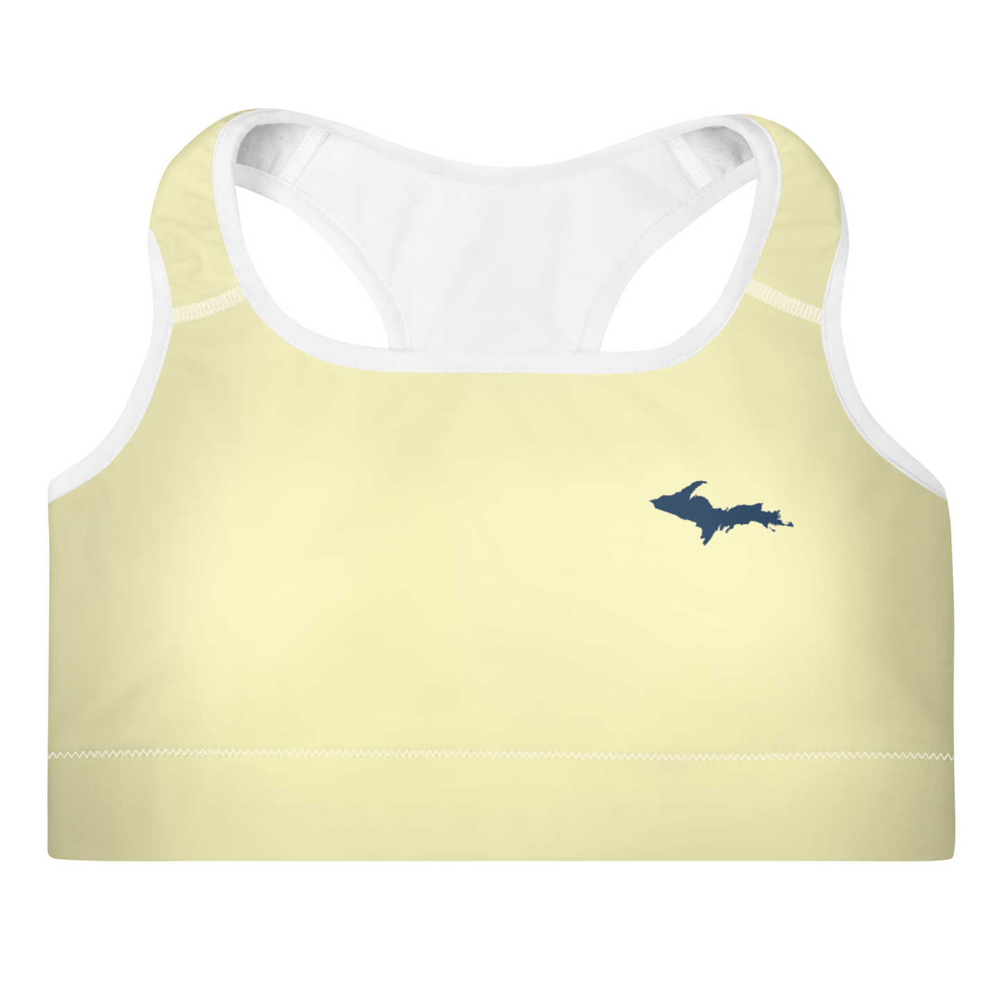 Michigan Upper Peninsula Padded Sports Bra (w/ UP Outline) | Canary Yellow