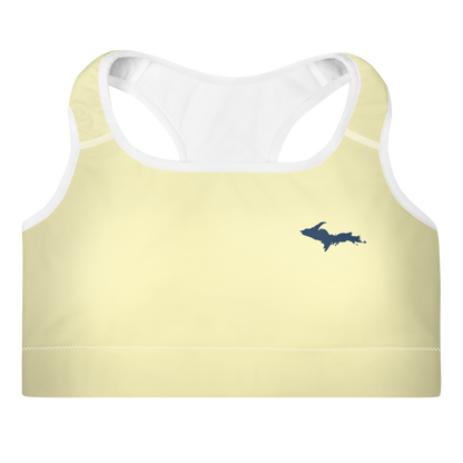 Michigan Upper Peninsula Padded Sports Bra (w/ UP Outline) | Canary Yellow