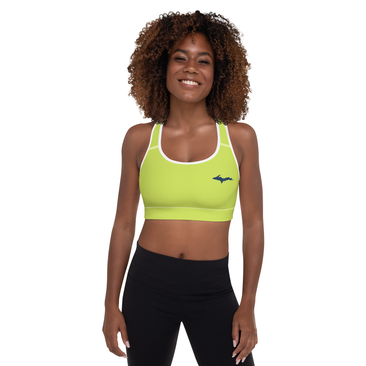 Michigan Upper Peninsula Padded Sports Bra (w/ UP Outline) | Gooseberry Green