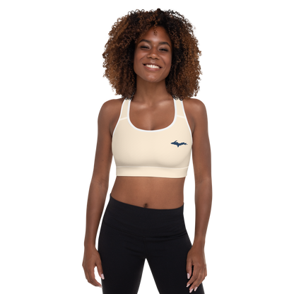 Michigan Upper Peninsula Padded Sports Bra (w/ UP Outline) | Champagne White