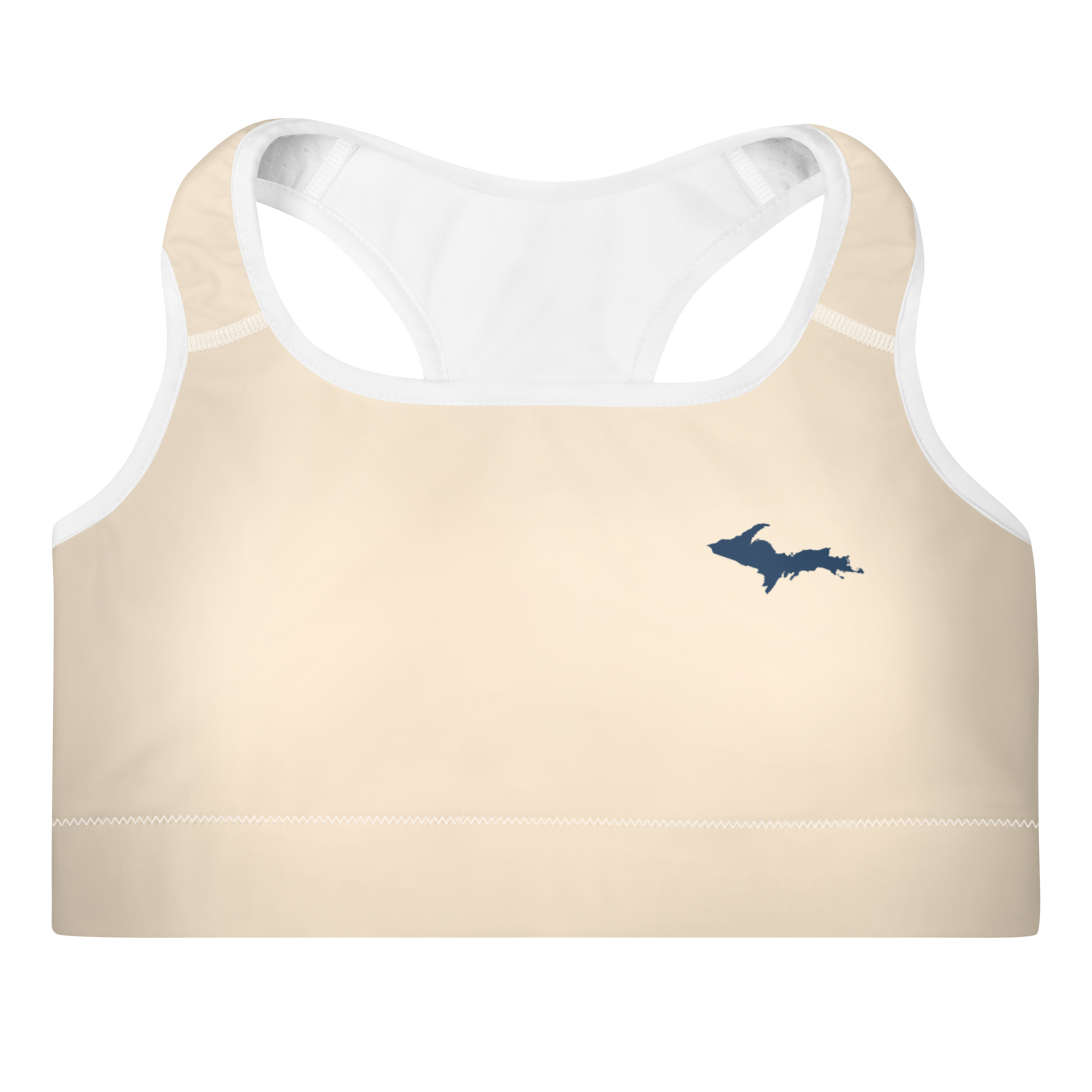 Michigan Upper Peninsula Padded Sports Bra (w/ UP Outline) | Champagne White