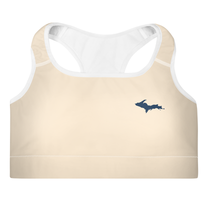 Michigan Upper Peninsula Padded Sports Bra (w/ UP Outline) | Champagne White