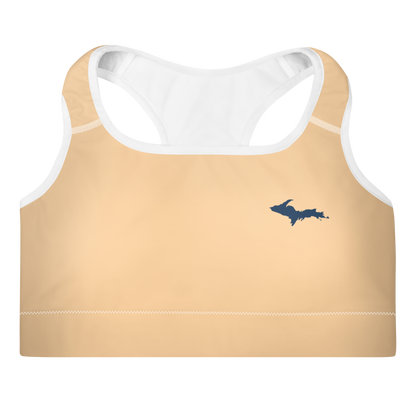 Michigan Upper Peninsula Padded Sports Bra (w/ UP Outline) | Pale Apricot