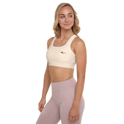 Michigan Upper Peninsula Padded Sports Bra (w/ UP USA Flag Outline) | Champagne White