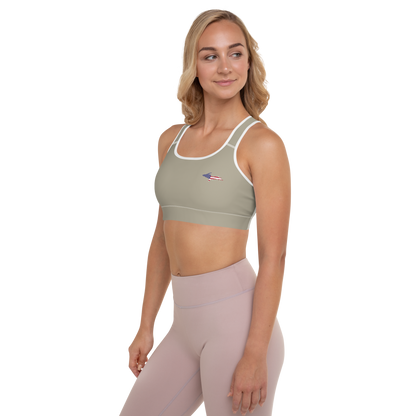 Michigan Upper Peninsula Padded Sports Bra (w/ UP USA Flag Outline) | Petoskey Stone Beige