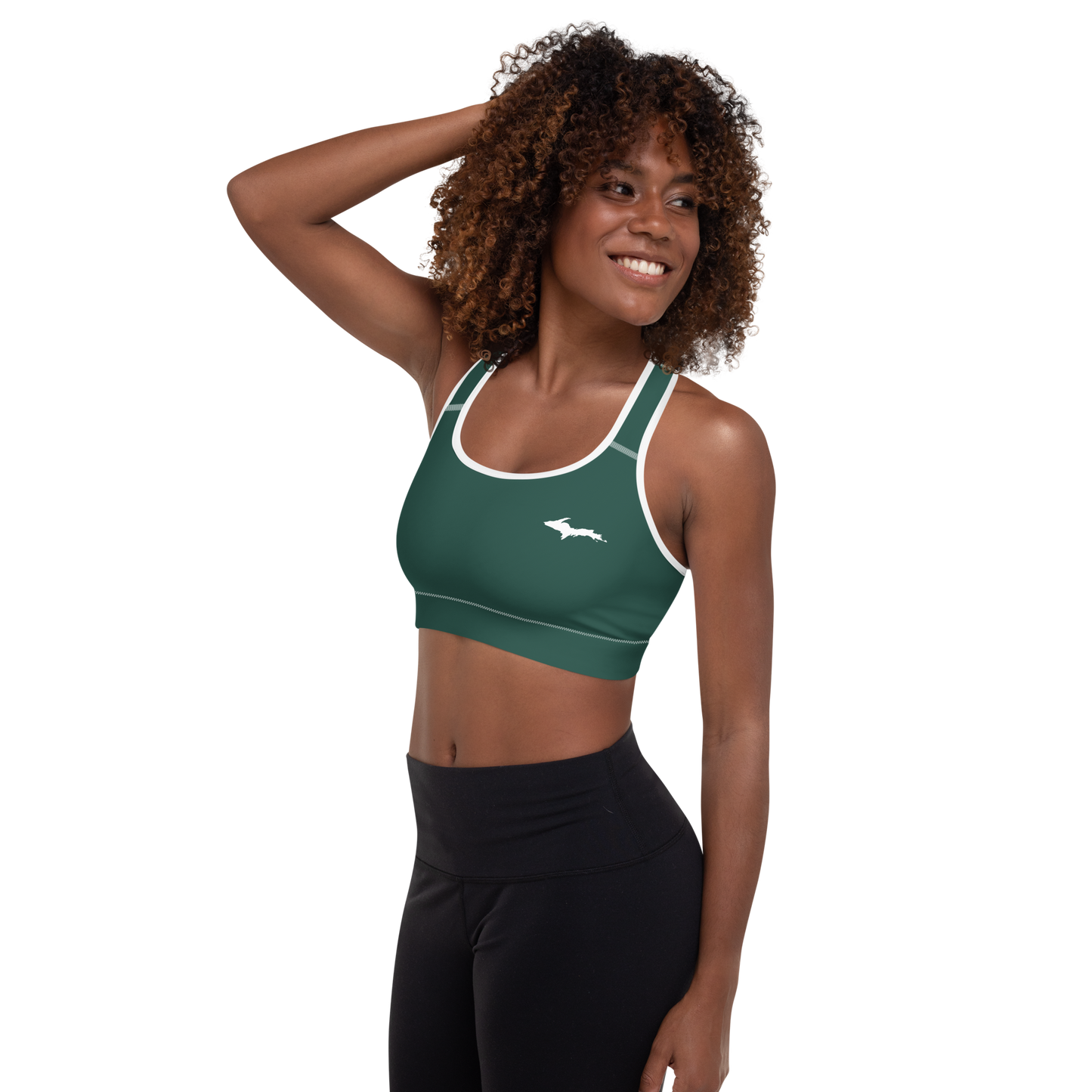 Michigan Upper Peninsula Padded Sports Bra (w/ UP Outline) | Green