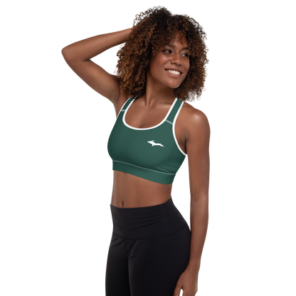 Michigan Upper Peninsula Padded Sports Bra (w/ UP Outline) | Green