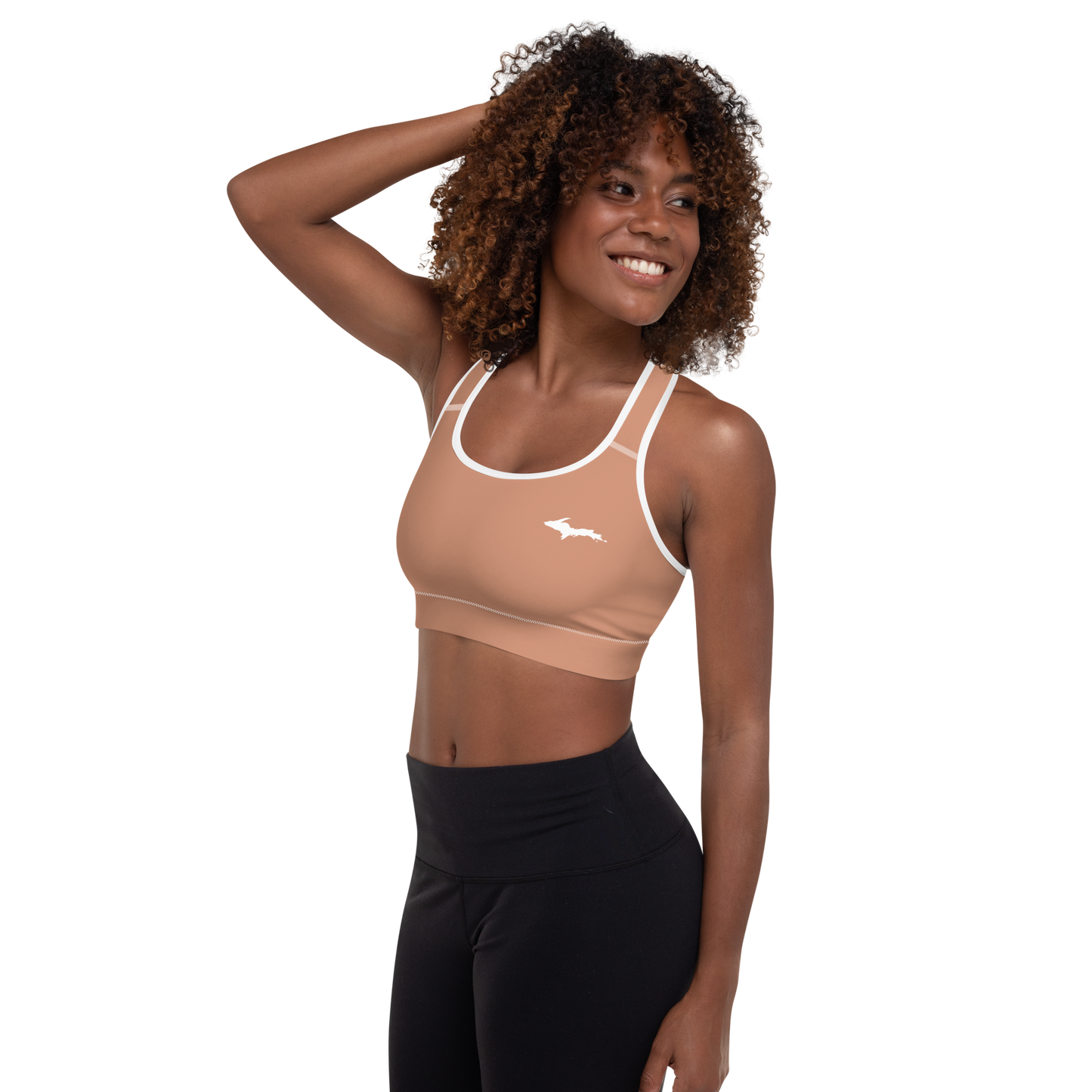 Michigan Upper Peninsula Padded Sports Bra (w/ UP Outline) | Copper Color