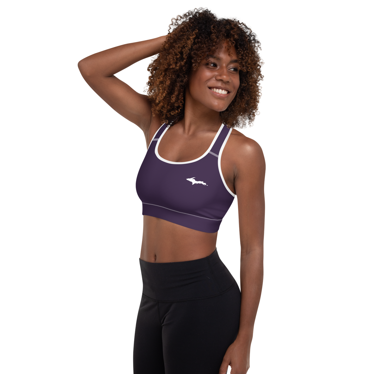 Michigan Upper Peninsula Padded Sports Bra (w/ UP Outline) | Blackcurrant Color