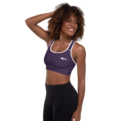 Michigan Upper Peninsula Padded Sports Bra (w/ UP Outline) | Blackcurrant Color