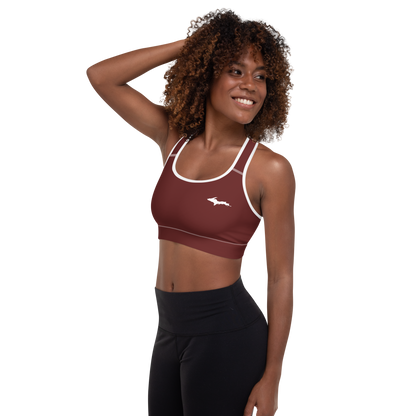 Michigan Upper Peninsula Padded Sports Bra (w/ UP Outline) | Cherrywood Color