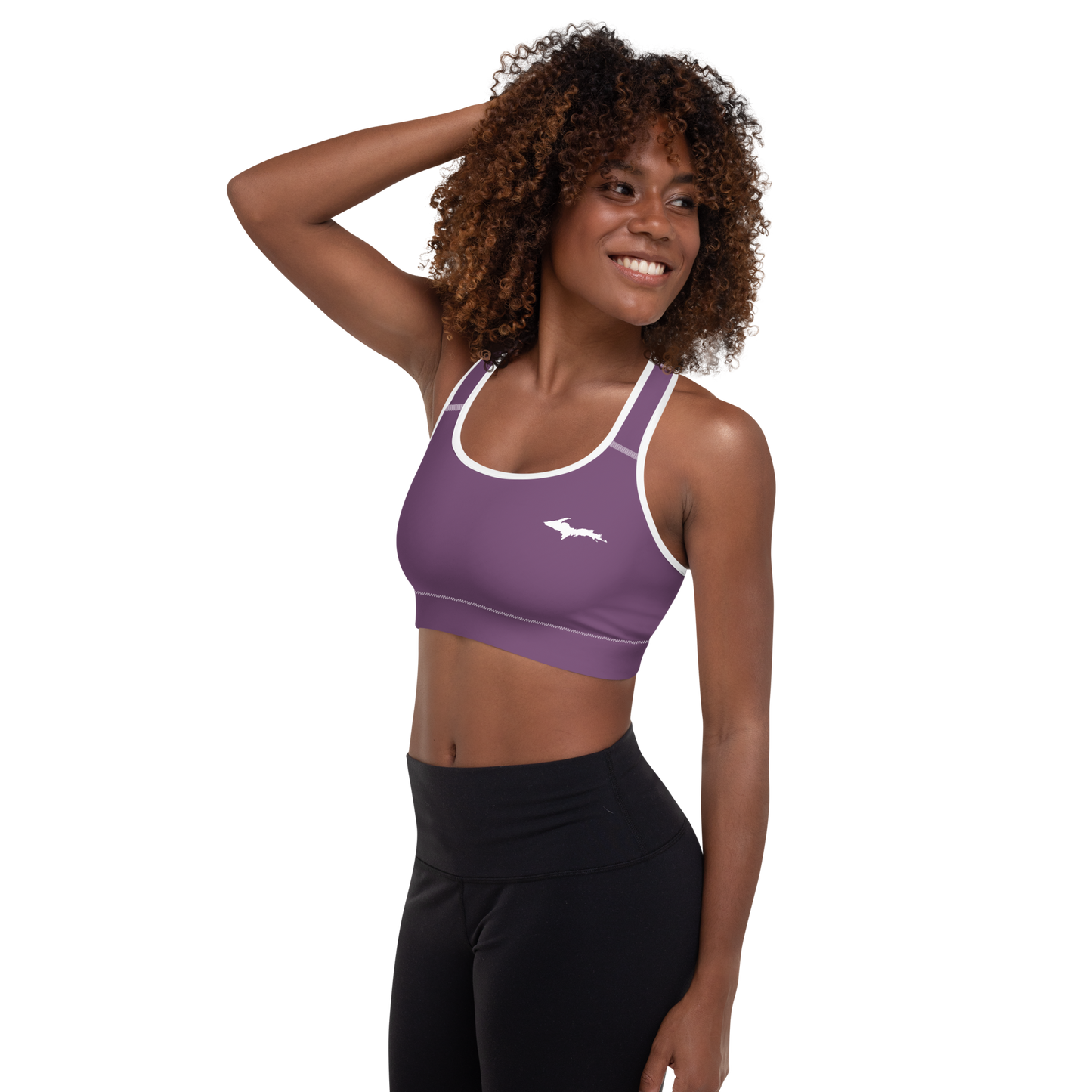 Michigan Upper Peninsula Padded Sports Bra (w/ UP Outline) | Plum