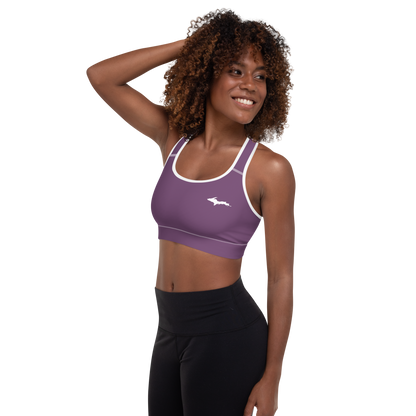 Michigan Upper Peninsula Padded Sports Bra (w/ UP Outline) | Plum