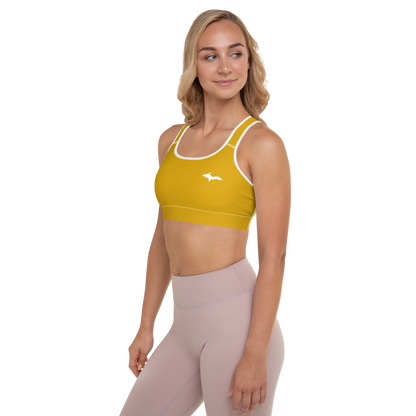 Michigan Upper Peninsula Padded Sports Bra (w/ UP Outline) | Gold