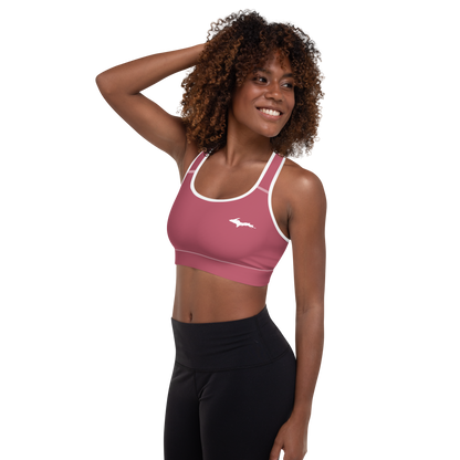 Michigan Upper Peninsula Padded Sports Bra (w/ UP Outline) | Popstar Pink