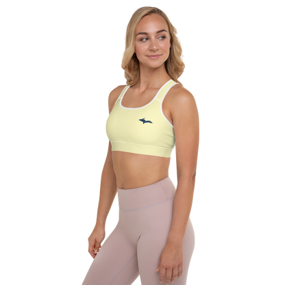 Michigan Upper Peninsula Padded Sports Bra (w/ UP Outline) | Canary Yellow