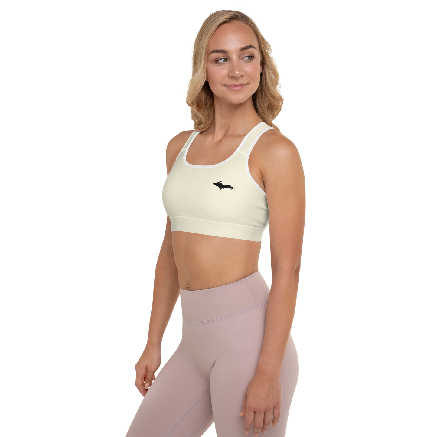 Michigan Upper Peninsula Padded Sports Bra (w/ UP Outline) | Ivory