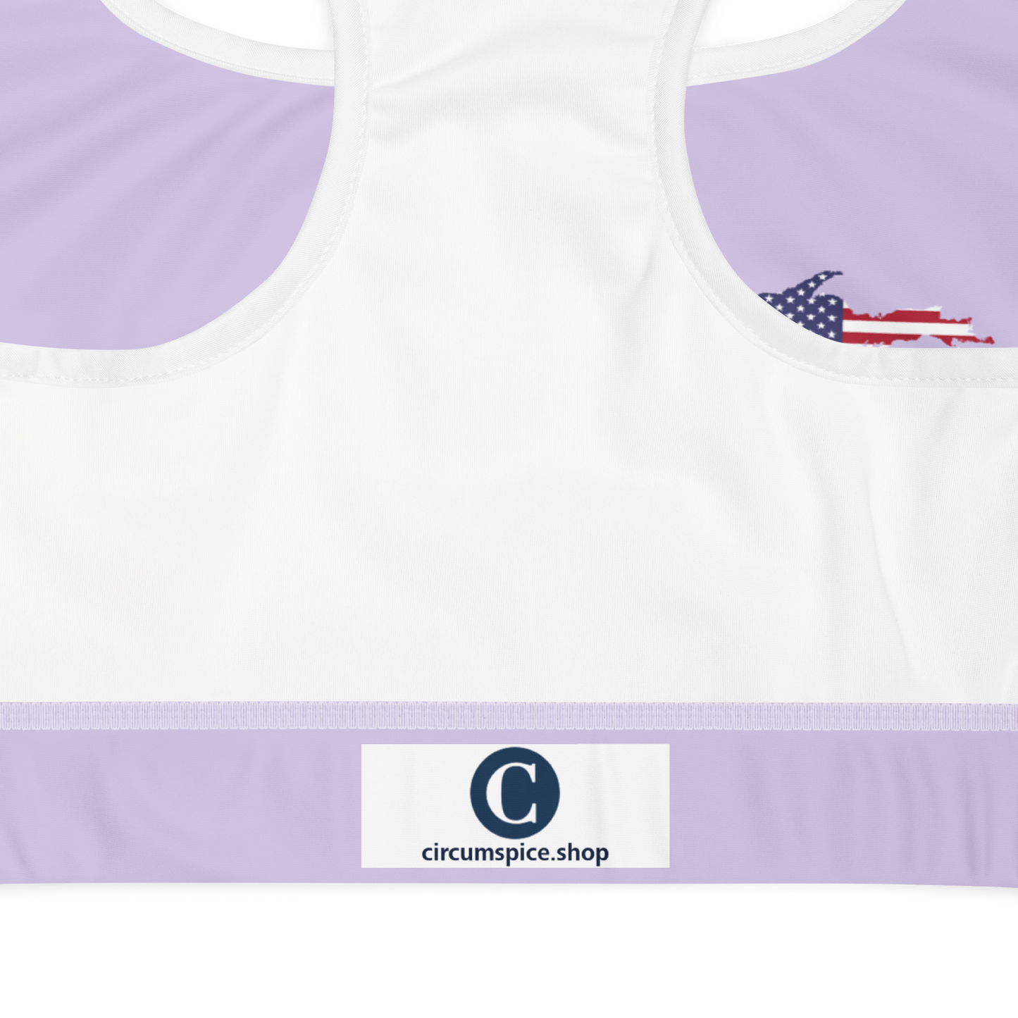 Michigan Upper Peninsula Padded Sports Bra (w/ UP USA Flag Outline) | Lavender