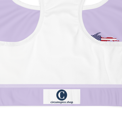 Michigan Upper Peninsula Padded Sports Bra (w/ UP USA Flag Outline) | Lavender