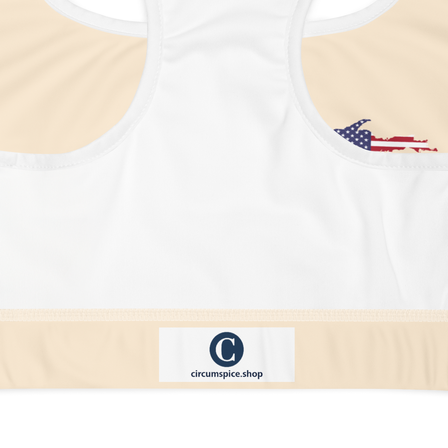 Michigan Upper Peninsula Padded Sports Bra (w/ UP USA Flag Outline) | Champagne White