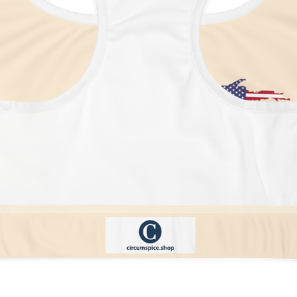 Michigan Upper Peninsula Padded Sports Bra (w/ UP USA Flag Outline) | Champagne White