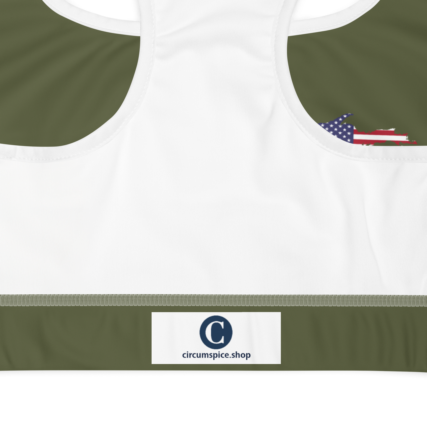 Michigan Upper Peninsula Padded Sports Bra (w/ UP USA Flag Outline) | Army Green