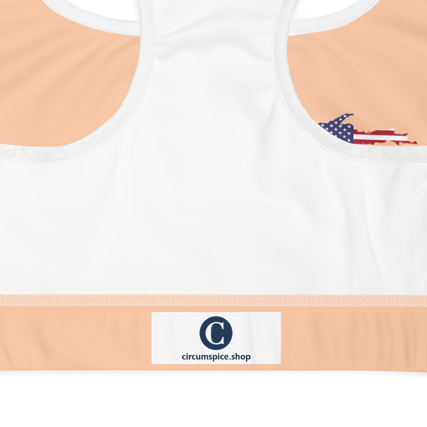 Michigan Upper Peninsula Padded Sports Bra (w/ UP USA Flag Outline) | Peach Color