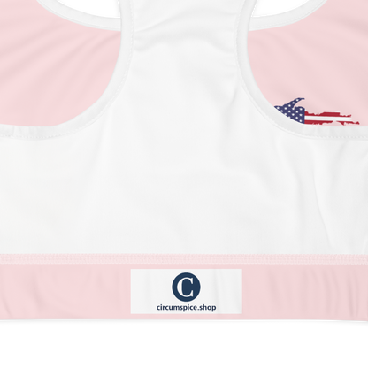 Michigan Upper Peninsula Padded Sports Bra (w/ UP USA Flag Outline) | Pale Pink