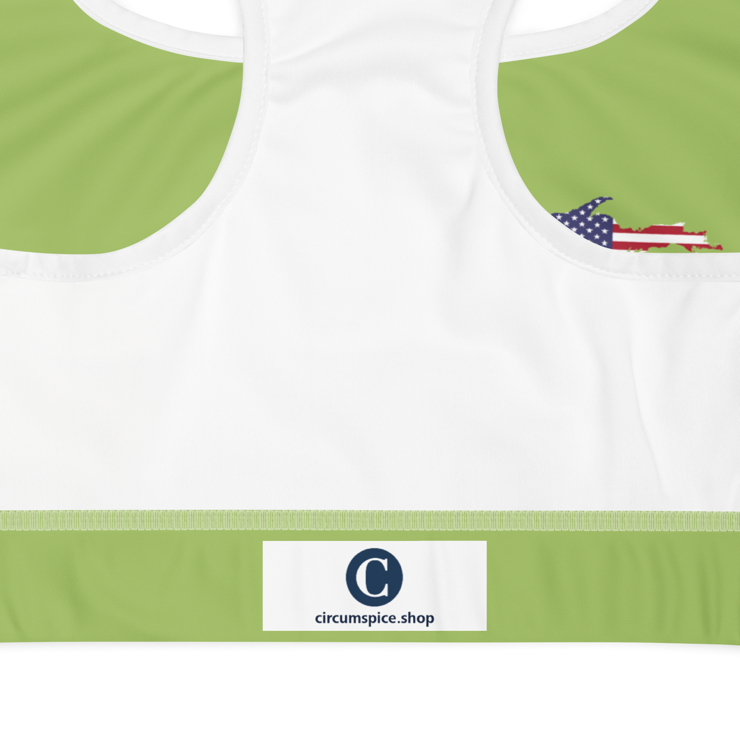 Michigan Upper Peninsula Padded Sports Bra (w/ UP USA Flag Outline) | Gooseberry Green