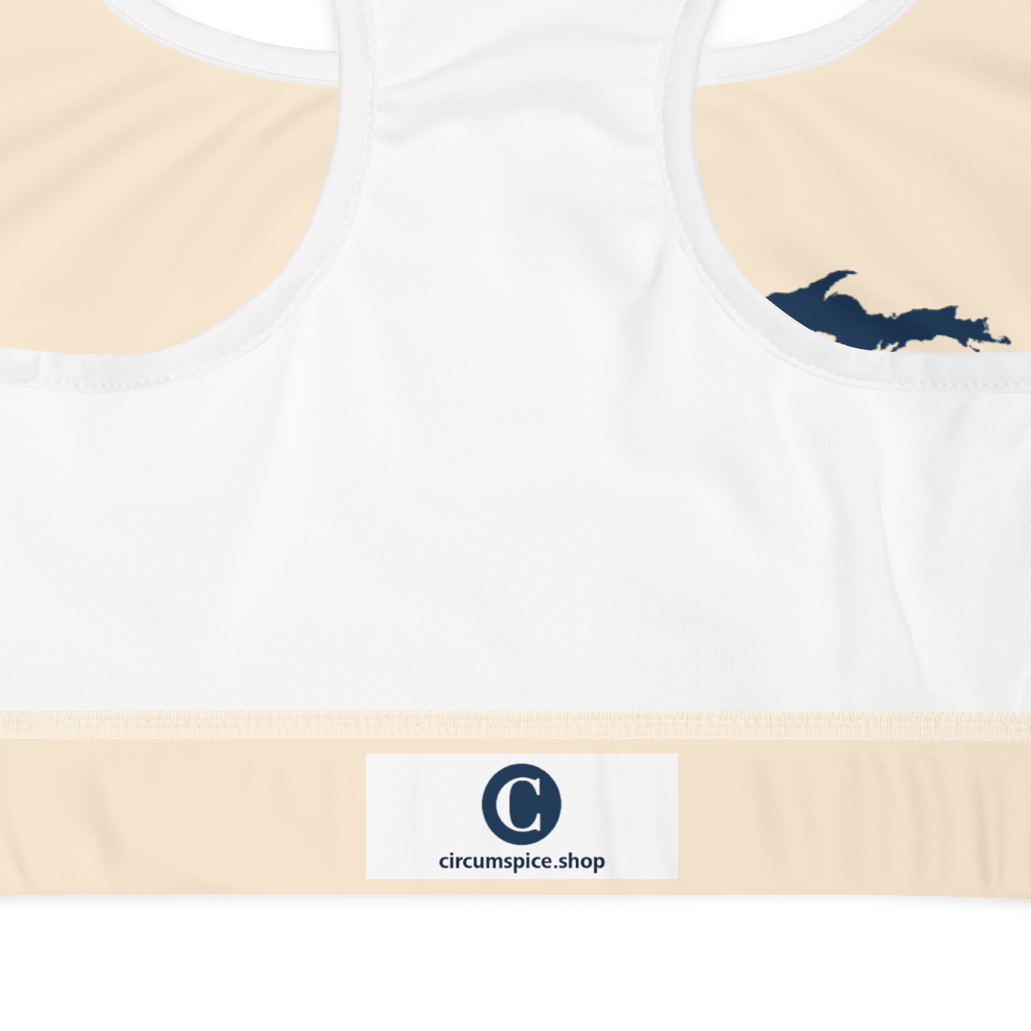 Michigan Upper Peninsula Padded Sports Bra (w/ UP Outline) | Champagne White