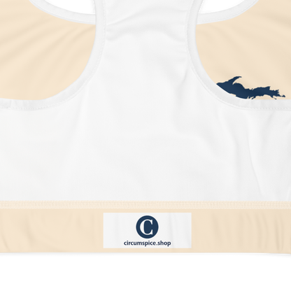 Michigan Upper Peninsula Padded Sports Bra (w/ UP Outline) | Champagne White