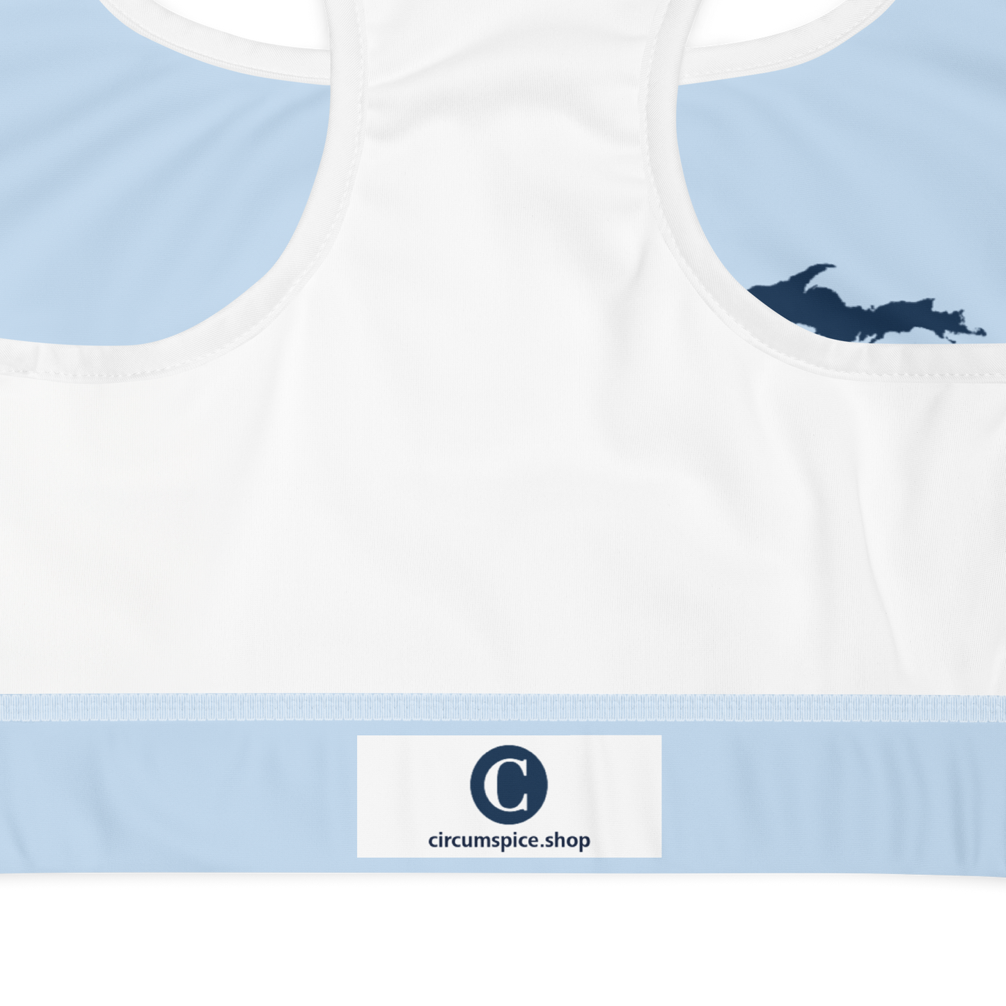 Michigan Upper Peninsula Padded Sports Bra (w/ UP Outline) | Light Blue