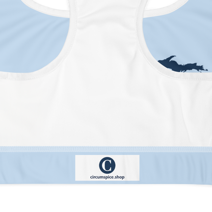 Michigan Upper Peninsula Padded Sports Bra (w/ UP Outline) | Light Blue