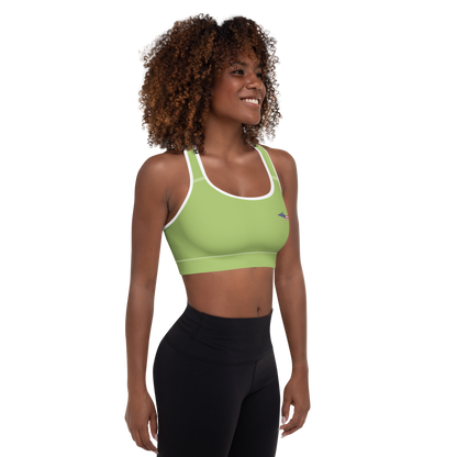 Michigan Upper Peninsula Padded Sports Bra (w/ UP USA Flag Outline) | Gooseberry Green