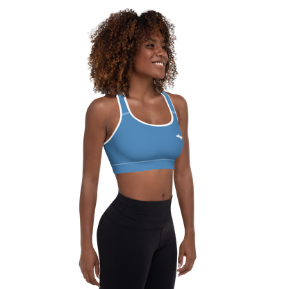 Michigan Upper Peninsula Padded Sports Bra (w/ UP Outline) | Lake Superior Blue