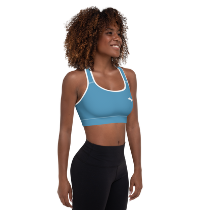 Michigan Upper Peninsula Padded Sports Bra (w/ UP Outline) | Lake Michigan Blue