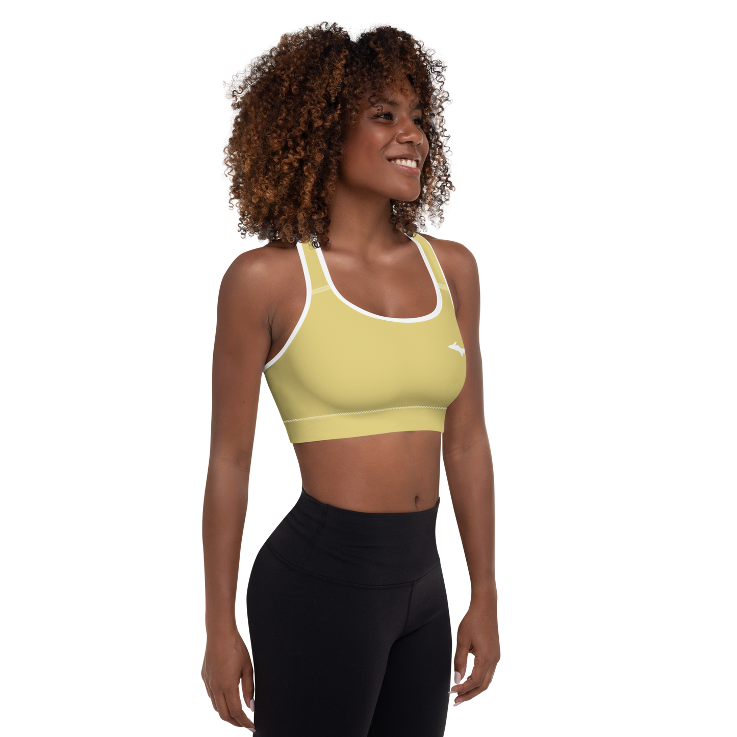 Michigan Upper Peninsula Padded Sports Bra (w/ UP Outline) | Plum Yellow